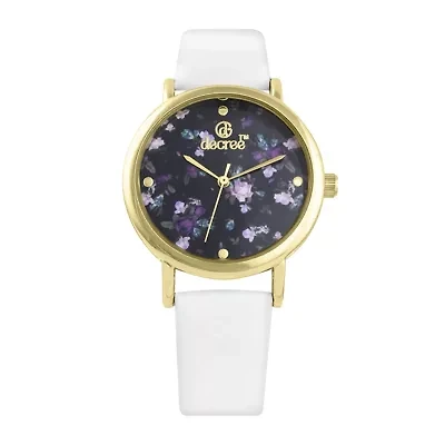 Decree® Womens Floral Dial White Strap Vintage-Style Watch