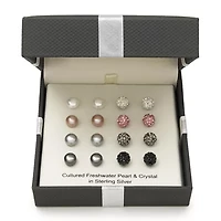 Cultured Freshwater Pearl and Crystal Sterling Silver 8-pr. Stud Earring Set