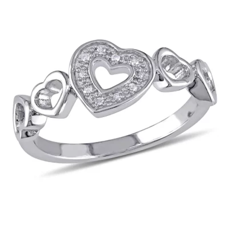 Womens Diamond Accent Natural White Sterling Silver Heart Cocktail Ring