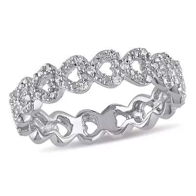 Womens Diamond Accent Natural White Diamond Sterling Silver Heart Eternity Band