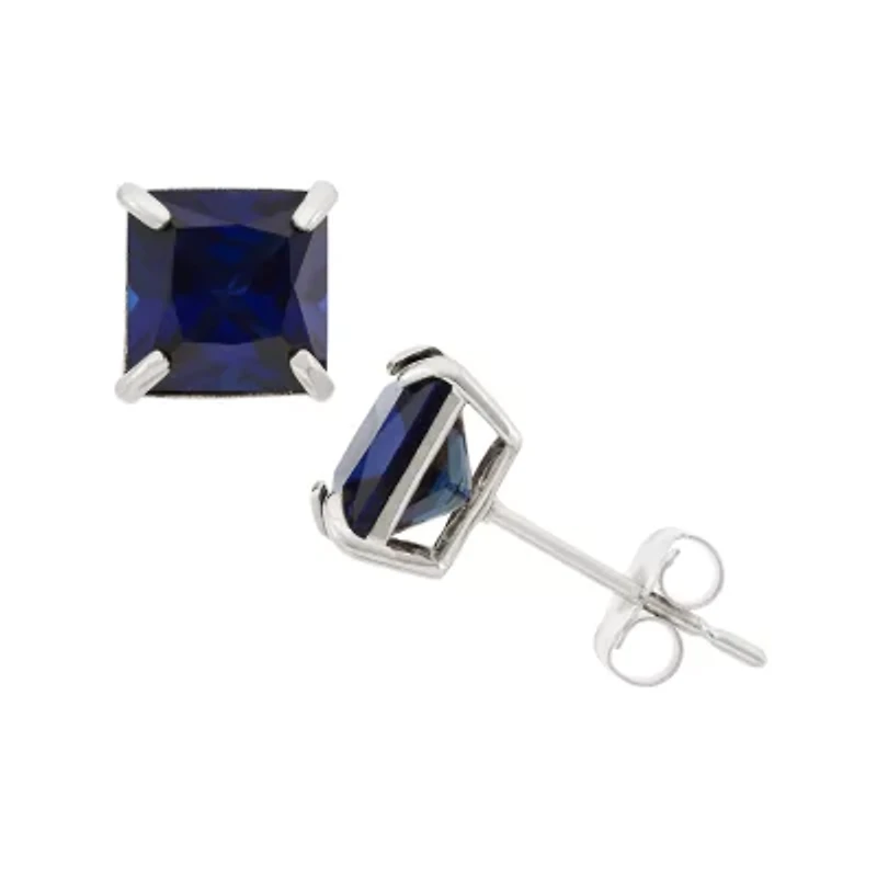 Lab Created Blue Sapphire 10K White Gold 6mm Stud Earrings