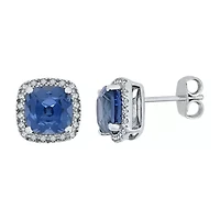 Blue & White Lab-Created Sapphire Sterling Silver Earrings