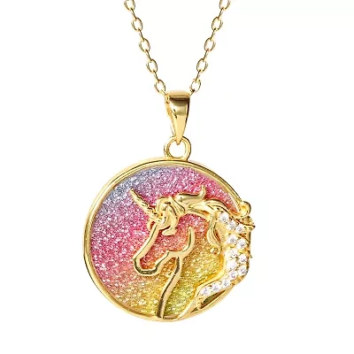 Unicorn Womens White Cubic Zirconia 14K Gold Over Silver Round 18 Inch Pendant Necklace