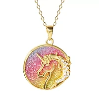 Unicorn Womens White Cubic Zirconia 14K Gold Over Silver Round 18 Inch Pendant Necklace