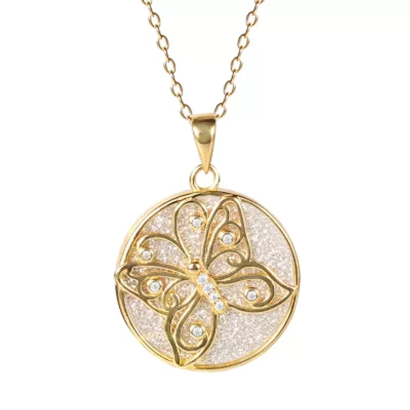 Womens White Cubic Zirconia 14K Gold Over Silver Butterfly Round 18 Inch Pendant Necklace