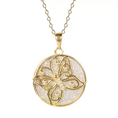 Womens White Cubic Zirconia 14K Gold Over Silver Butterfly Round 18 Inch Pendant Necklace
