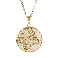 Womens White Cubic Zirconia 14K Gold Over Silver Butterfly Round 18 Inch Pendant Necklace
