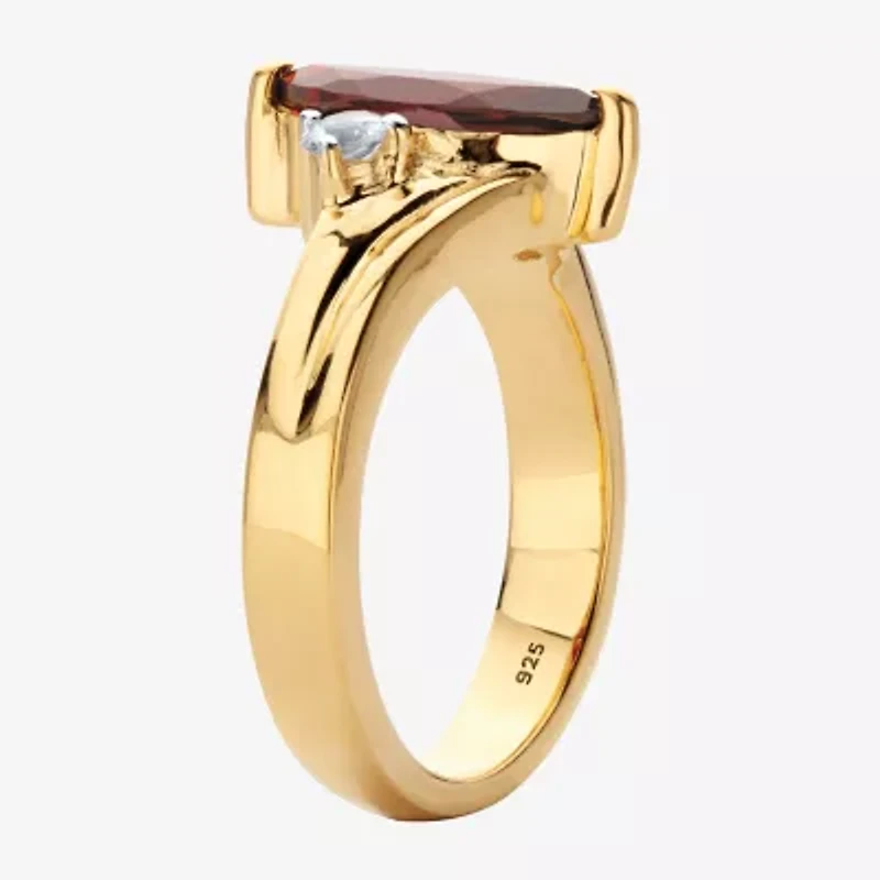 Womens Genuine Red Garnet 14K Gold Over Silver Cocktail Ring