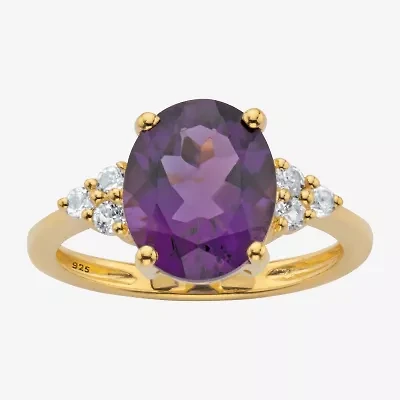 Womens Genuine Purple Amethyst 14K Gold Over Silver Cocktail Ring