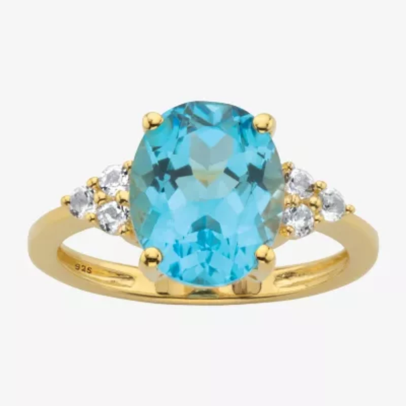 Womens Genuine Blue Topaz 14K Gold Over Silver Cocktail Ring