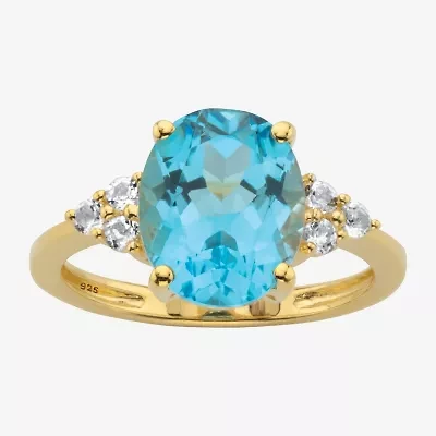 Womens Genuine Blue Topaz 14K Gold Over Silver Cocktail Ring