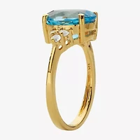 Womens Genuine Blue Topaz 14K Gold Over Silver Cocktail Ring