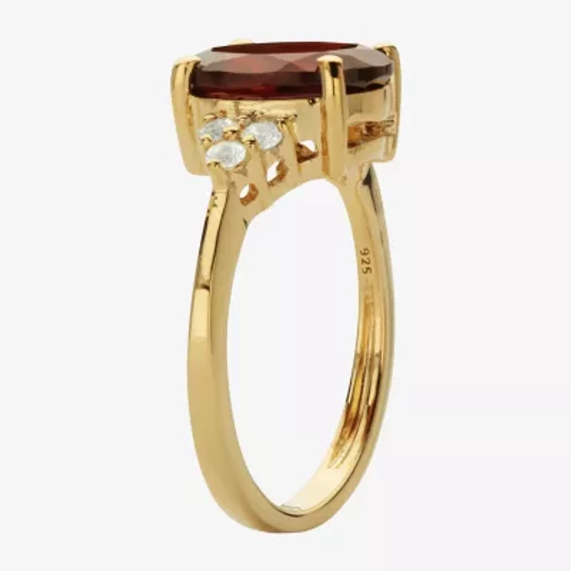 Womens Genuine Red Garnet 14K Gold Over Silver Oval Cocktail Ring