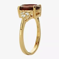 Womens Genuine Red Garnet 14K Gold Over Silver Oval Cocktail Ring