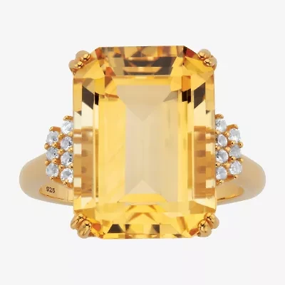 Womens Genuine Yellow Citrine 18K Gold Over Silver Cocktail Ring