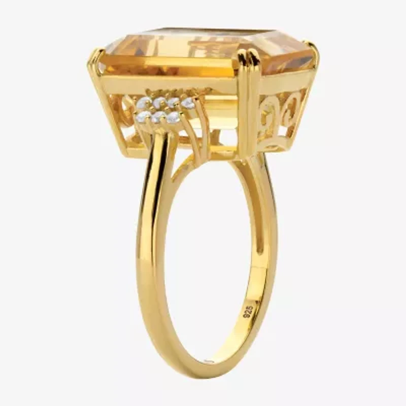 Womens Genuine Yellow Citrine 18K Gold Over Silver Cocktail Ring