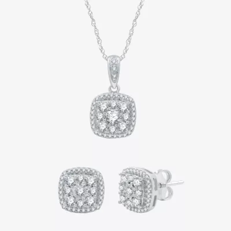 Diamond Blossom (H-I / I1) Womens 1 CT. T.W. Lab Grown White Diamond Sterling Silver Cushion 2-pc. Jewelry Set