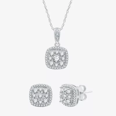 Diamond Blossom (H-I / I1) Womens 1 CT. T.W. Lab Grown White Diamond Sterling Silver Cushion 2-pc. Jewelry Set