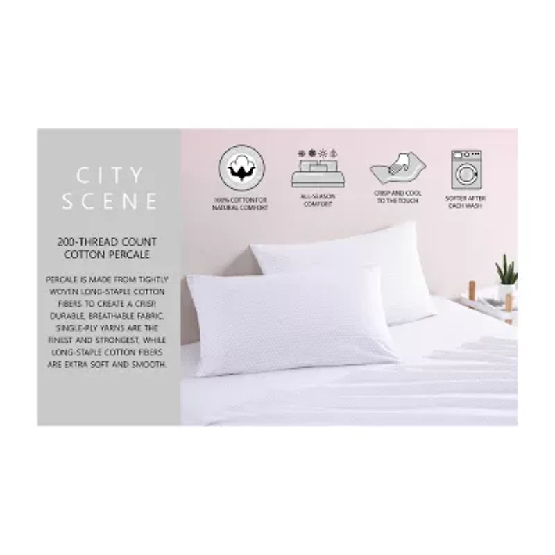 City Scene Cotton Percale 200TC Easy Care Sheet Set