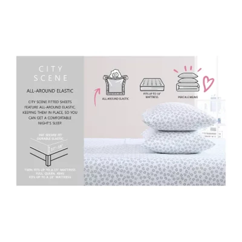 City Scene Cotton Percale 200TC Easy Care Sheet Set