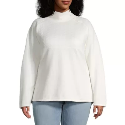 St. John's Bay Quilted Womens Long Sleeve Plus Mock Neck Top