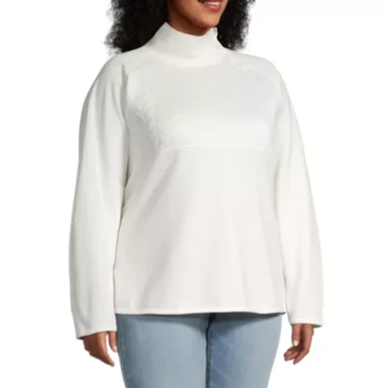 St. John's Bay Quilted Womens Plus Long Sleeve Mock Neck Top