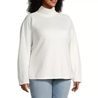 St. John's Bay Quilted Womens Plus Long Sleeve Mock Neck Top