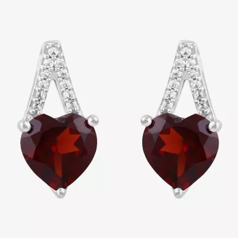 Genuine Red Garnet Sterling Silver 17.7mm Heart Stud Earrings