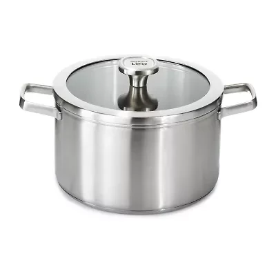 BergHOFF Leo Graphite Recycled 18/10 Stainless Steel 6.3-qt. Stockpot with Glass Lid