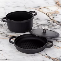 BergHOFF Leo Graphite Enamel Cast Iron 10.25" Round Grill Pan