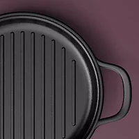 BergHOFF Leo Graphite Enamel Cast Iron 10.25" Round Grill Pan