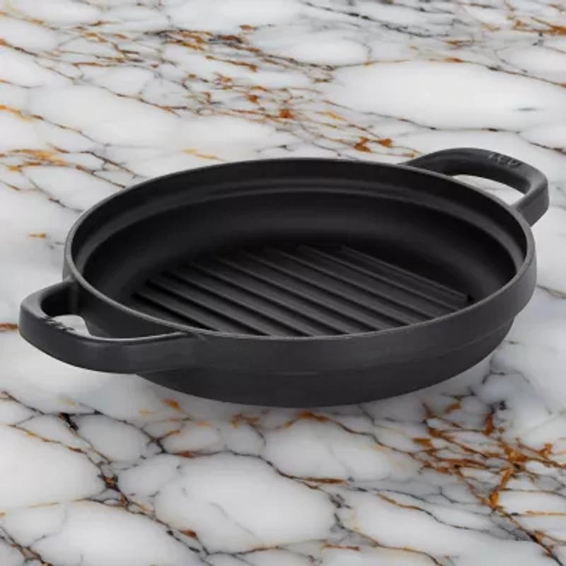 BergHOFF Leo Graphite Enamel Cast Iron 10.25" Round Grill Pan