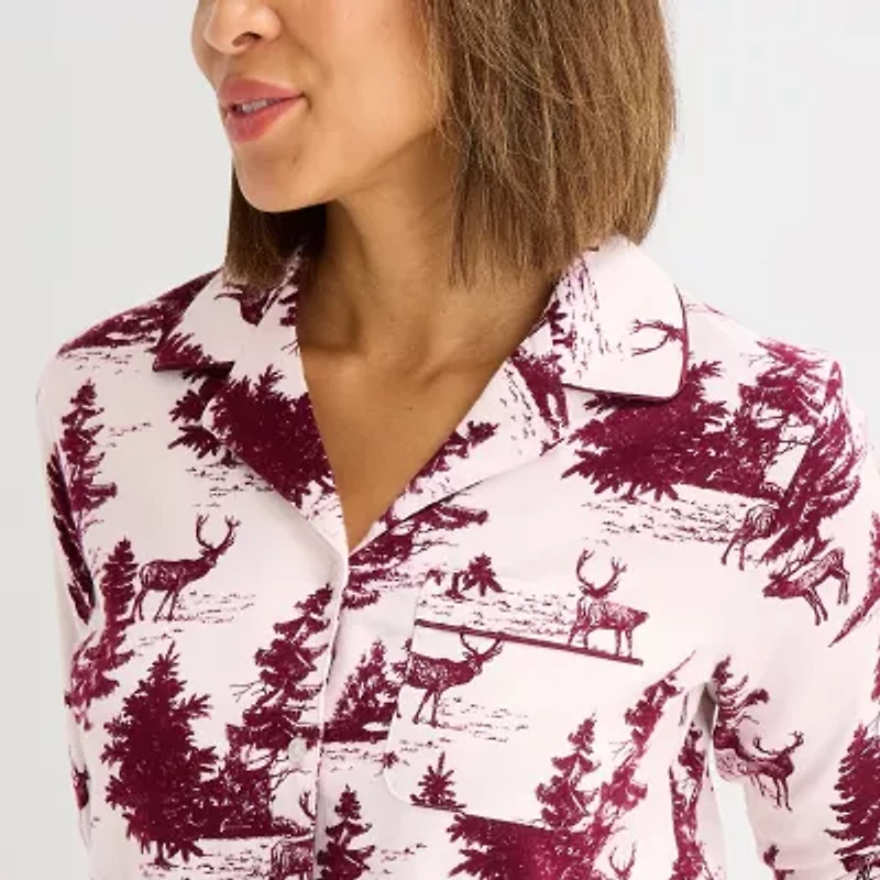 Liz Claiborne Womens Flannel Long Sleeve 2-pc. Pajama Sets