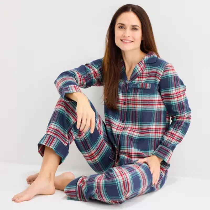 Liz Claiborne Womens Flannel Long Sleeve 2-pc. Pajama Sets