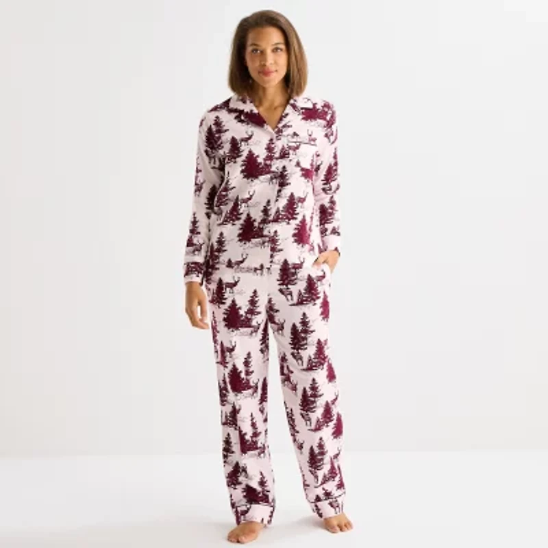Liz Claiborne Womens Flannel Long Sleeve 2-pc. Pajama Sets