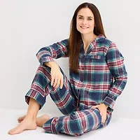 Liz Claiborne Womens Flannel Long Sleeve 2-pc. Pajama Sets