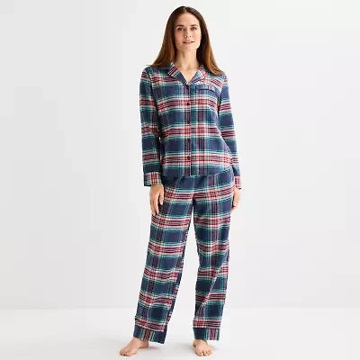 Liz Claiborne Womens Flannel Long Sleeve 2-pc. Pajama Sets