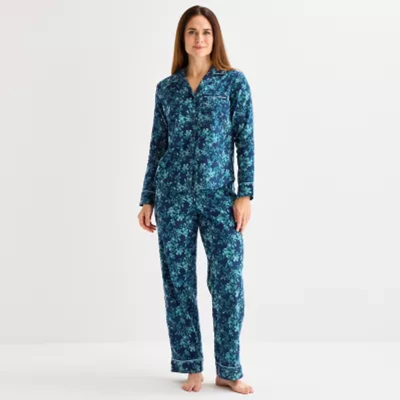 Liz Claiborne Womens Flannel Long Sleeve 2-pc. Pajama Sets