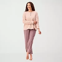 Martha Stewart Womens Waffle Henley Neck Long Sleeve 2-pc. Pajama Top