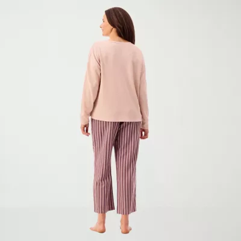 Martha Stewart Womens Waffle Henley Neck Long Sleeve 2-pc. Pajama Top