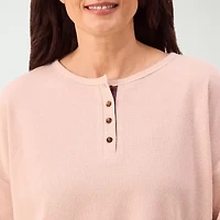 Martha Stewart Womens Waffle Henley Neck Long Sleeve 2-pc. Pajama Top