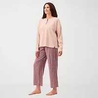 Martha Stewart Womens Waffle Henley Neck Long Sleeve 2-pc. Pajama Top