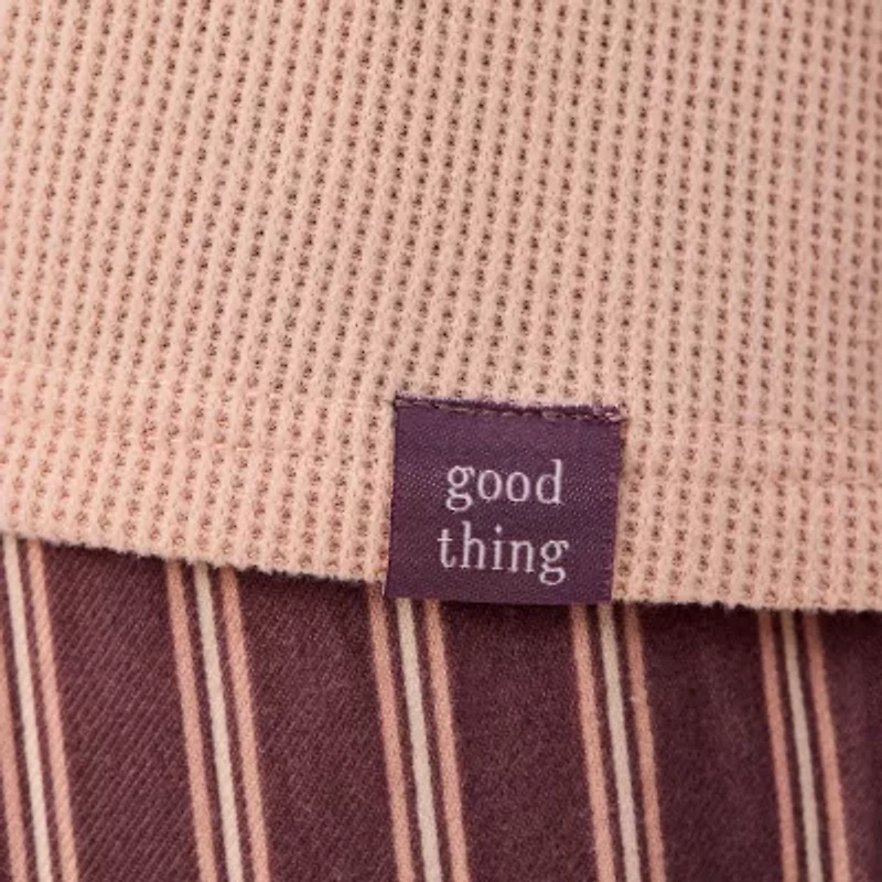 Martha Stewart Womens Waffle Henley Neck Long Sleeve 2-pc. Pajama Top