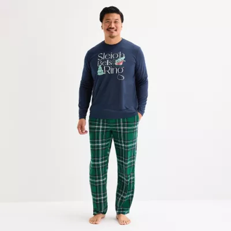 North Pole Trading Co. Sleigh Bells Ring Mens Crew Neck Long Sleeve 2-pc. Matching Family Tall Pajama Sets