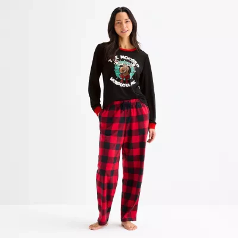 North Pole Trading Co. Moose Buffalo Womens Crew Neck Long Sleeve 2-pc. Matching Family Pajama Sets