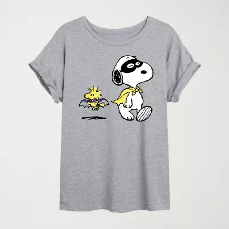 Womens Crew Neck Short Sleeve Snoopy Graphic T-Shirt