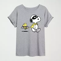 Womens Crew Neck Short Sleeve Snoopy Graphic T-Shirt