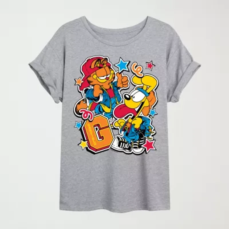 Womens Crew Neck Short Sleeve Garfield Graphic T-Shirt