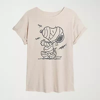 Womens Crew Neck Short Sleeve Snoopy Graphic T-Shirt