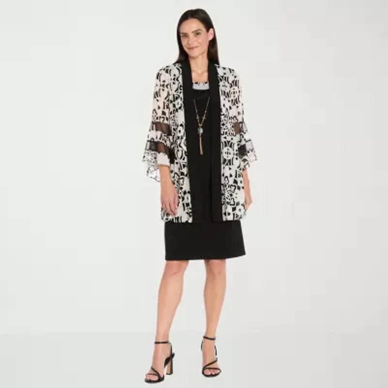 R & M Richards Womens Floral Jacket Dress With Removable Necklace